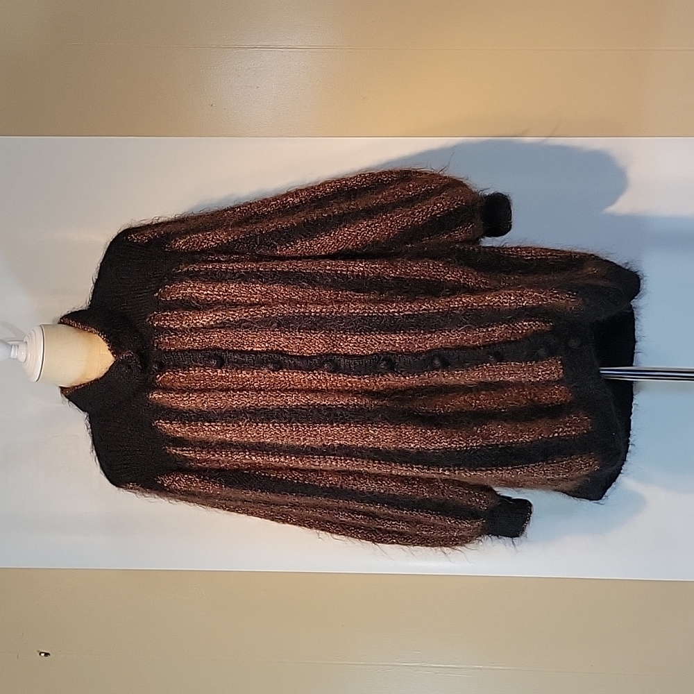 Paula Black And Brown Mohair Fully Lined Cardigan Sweater